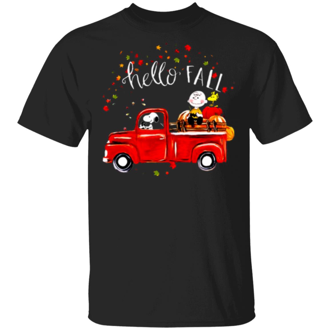 Hello fall Snoopy Driving Truck Charlie Brown Woodstock Hardvest shirt