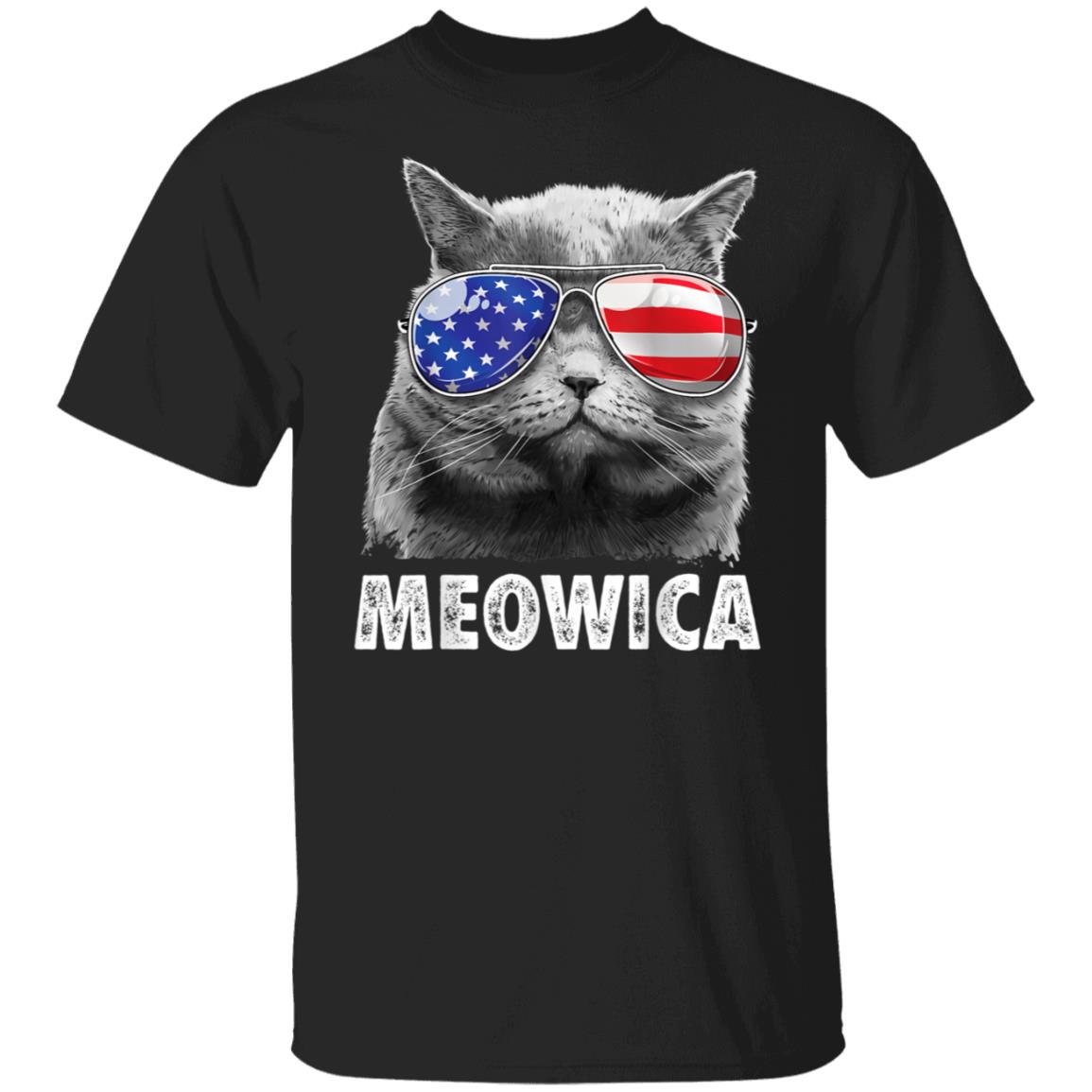 Cat 4th of July Shirts Meowica Merica Men USA American Flag Black T-Shirt
