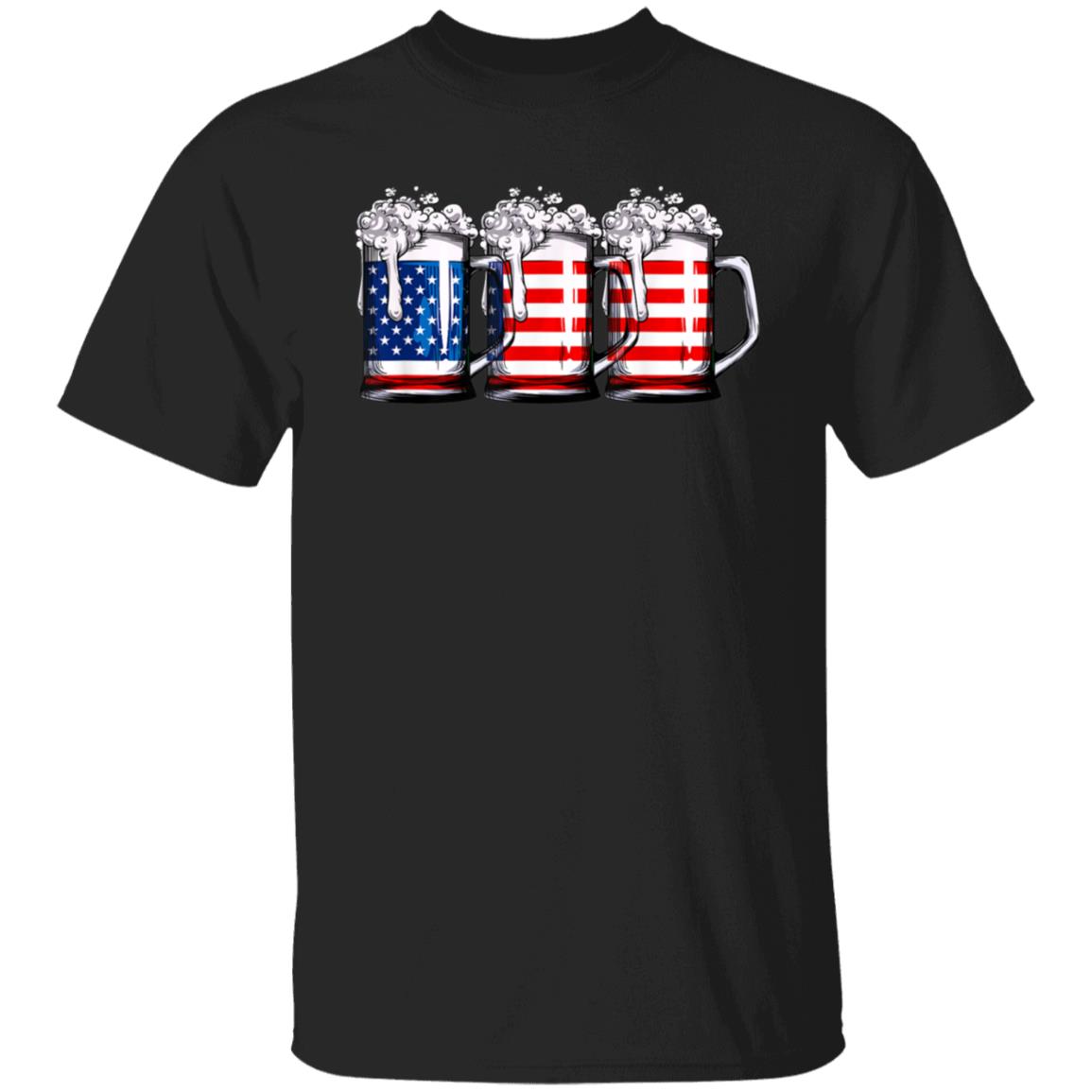 Beer American Flag T shirt 4th of July Men Women Merica USA Black Top