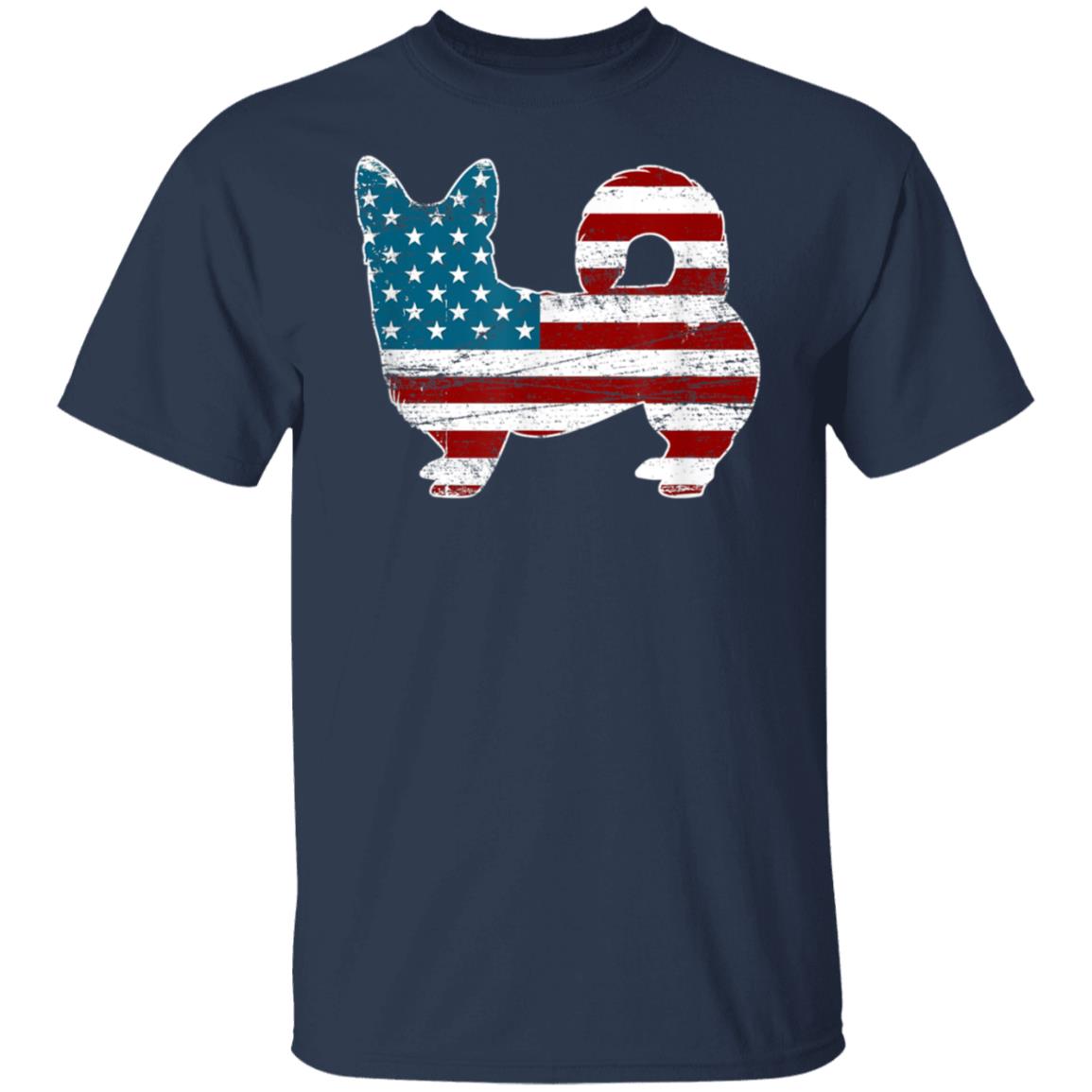 Corgi 4th of July Dog Lover Men American Flag Navy T-Shirt
