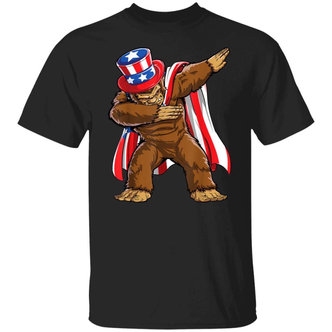 Dabbing Bigfoot 4th of July Sasquatch American Flag T-Shirt Also available : Long Sleeve, Hoodie, Tank