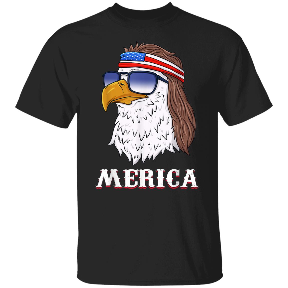 Eagle Mullet 4th Of July USA American Flag Merica Black T-Shirt