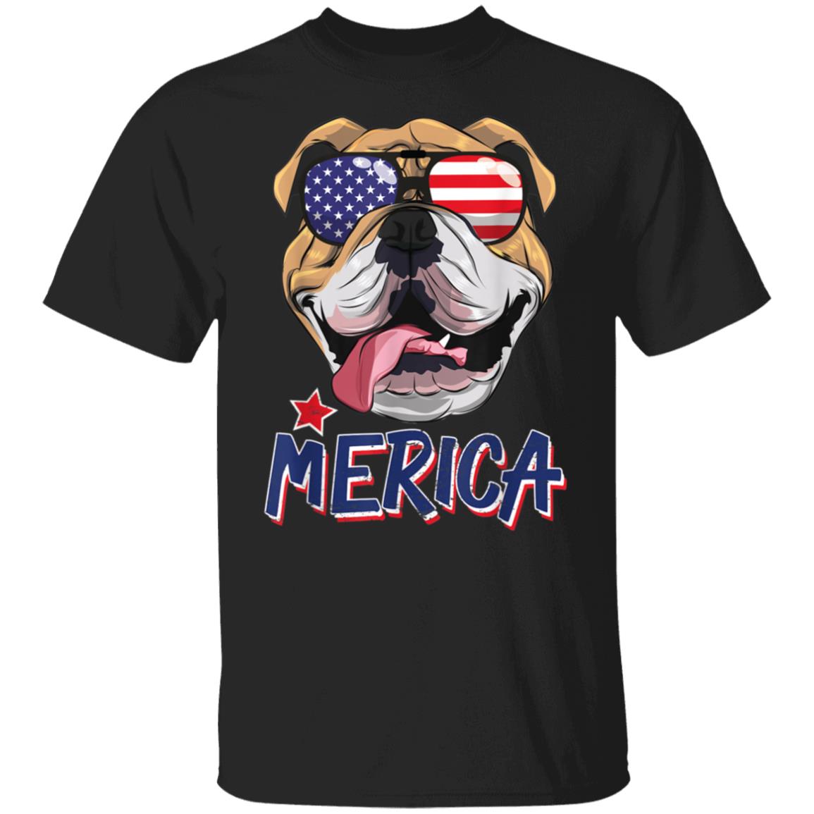 English Bulldog 4th Of July Merica Sunglasses USA Boys Men Black T-Shirt
