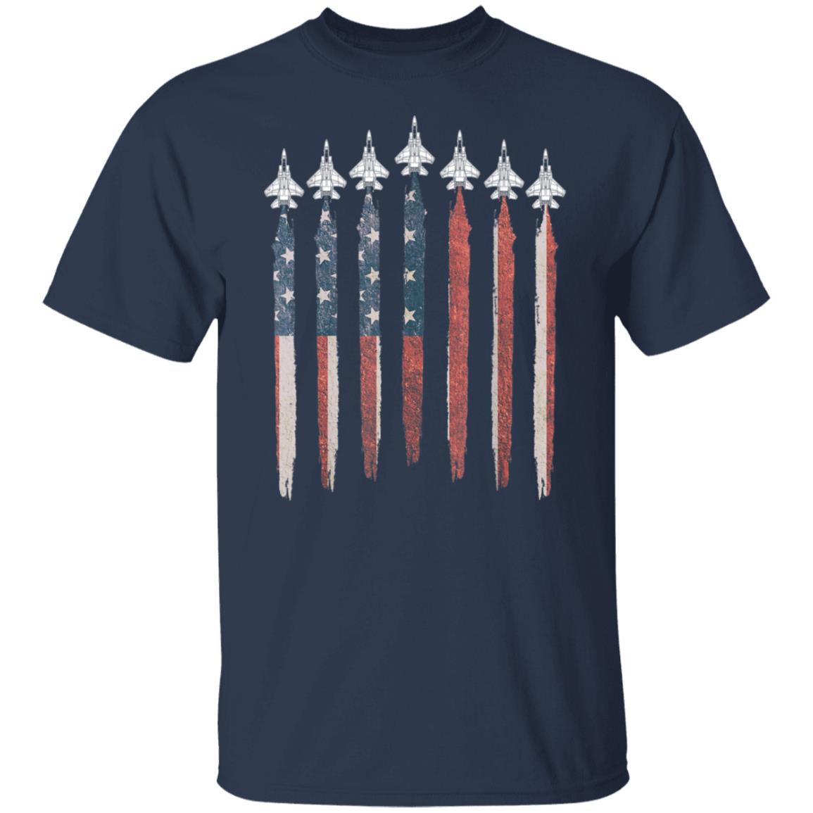 F15 Eagle Fighter Jet USA Flag Airplane F-15 4th Of July Navy T-Shirt
