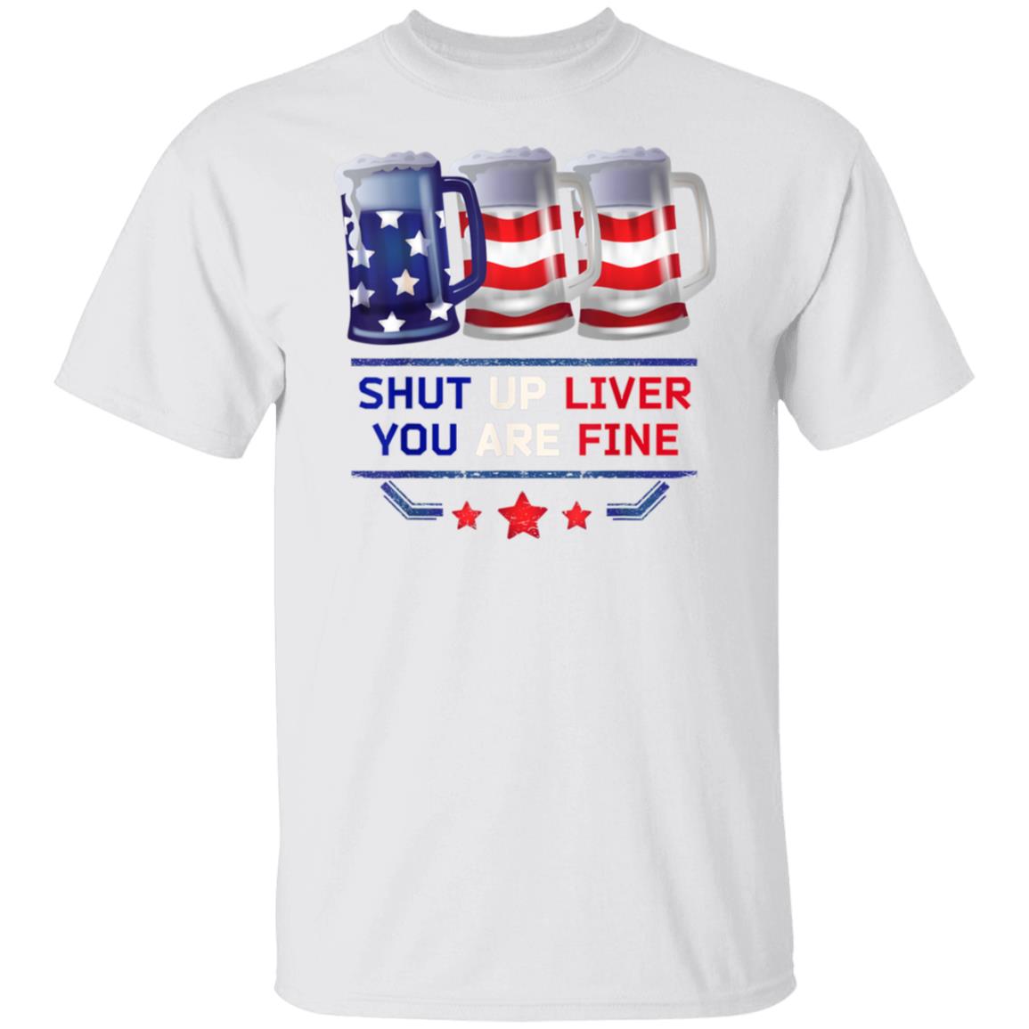 Funny Beer Mugs Outfit USA Flag 4th of July Clothes Men Gift White T-Shirt