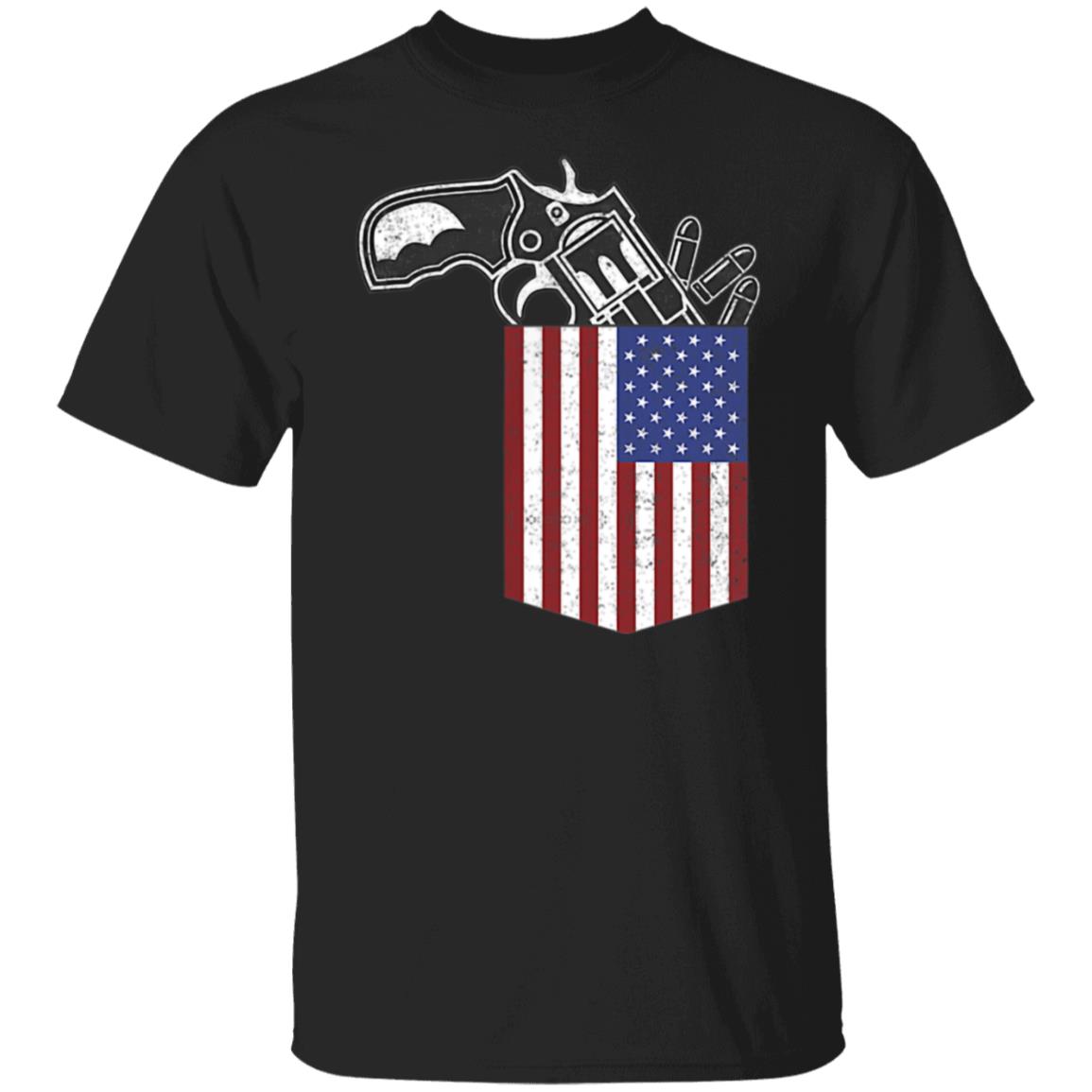 Gun in American Flag Pocket Funny Patriotic 4th Of July Gift Shirt