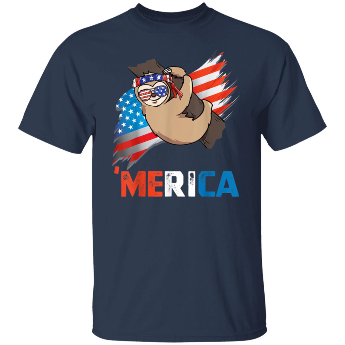 Merica Freedom American USA Patriotic Sloth 4th of July T-Shirt