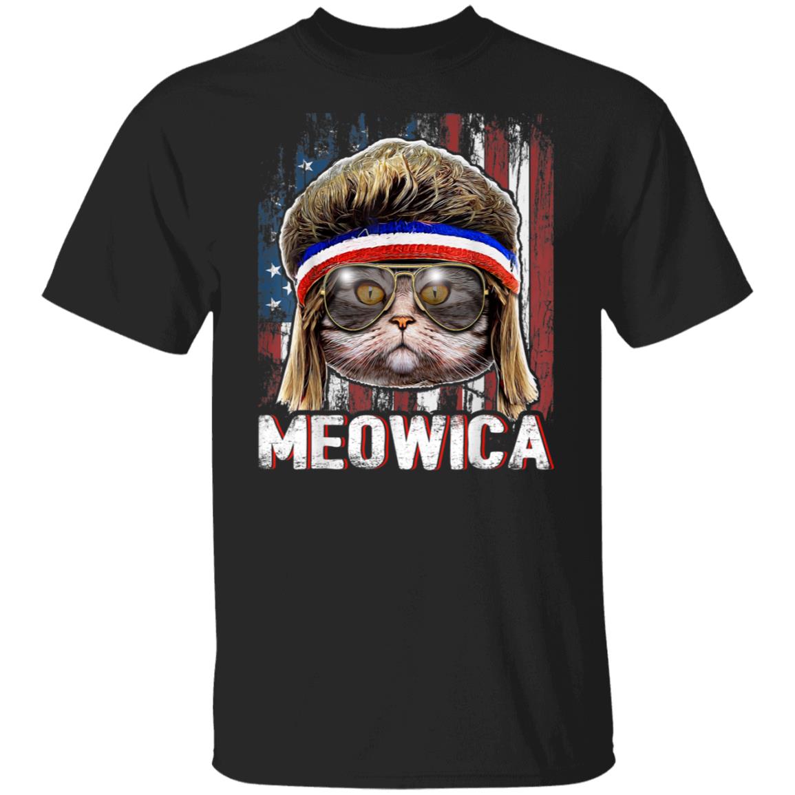 Meowica Cat Mullet American Flag Patriotic 4th of July Gift T-Shirt