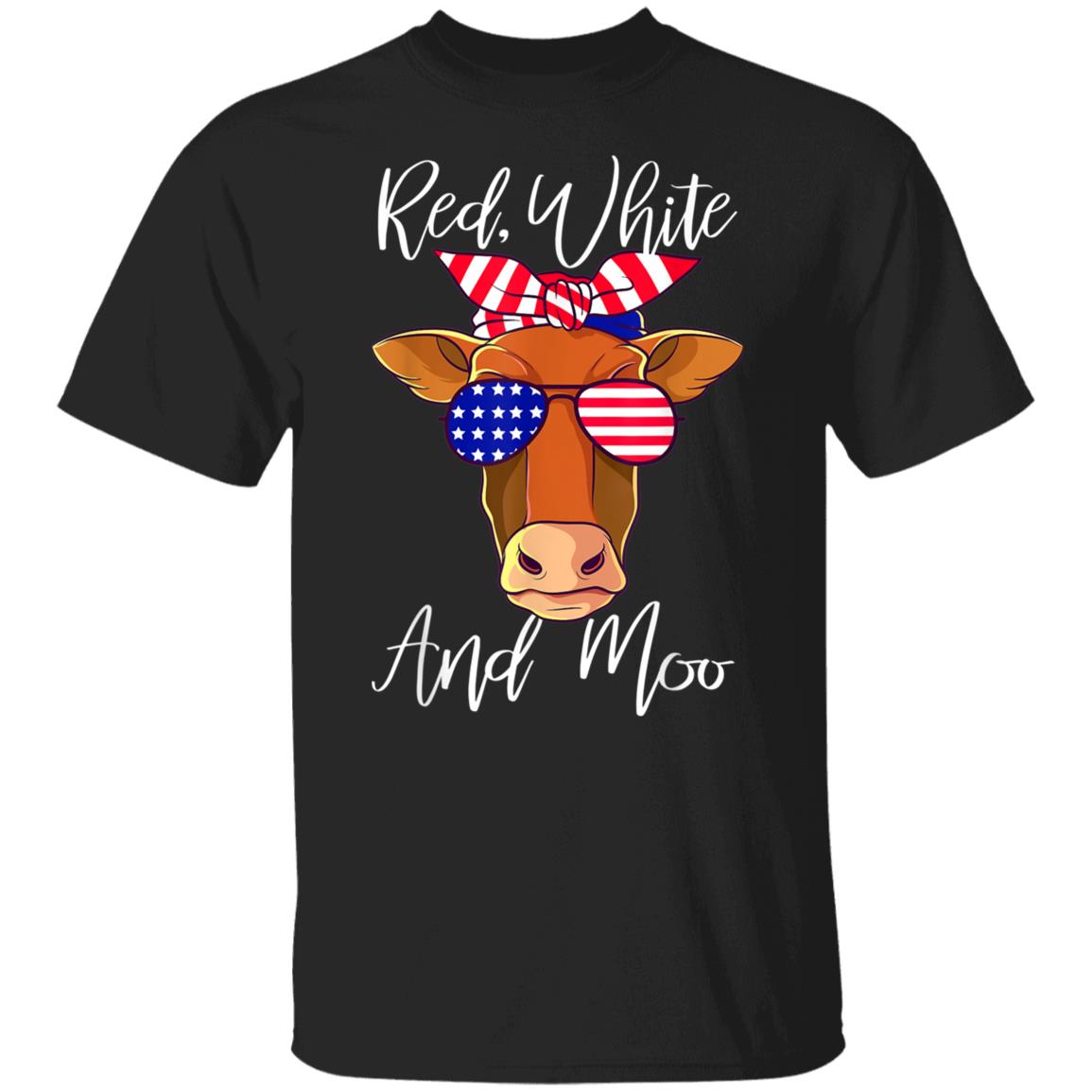 Red White and Moo Patriotic Cow USA Flag Funny 4th of July T-Shirt