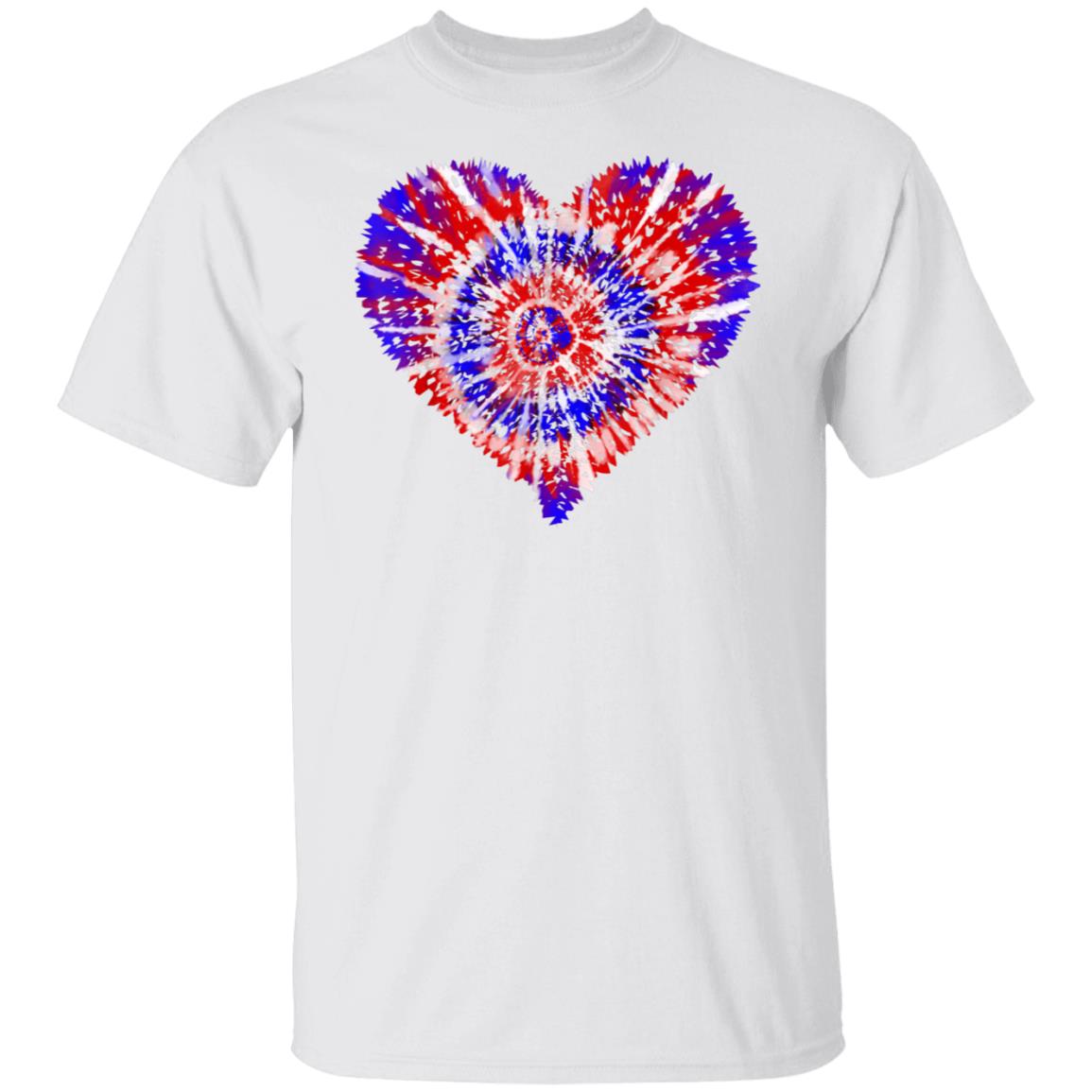 Patriotic Tie Dye Heart Red White and Blue 4th of July T-Shirt