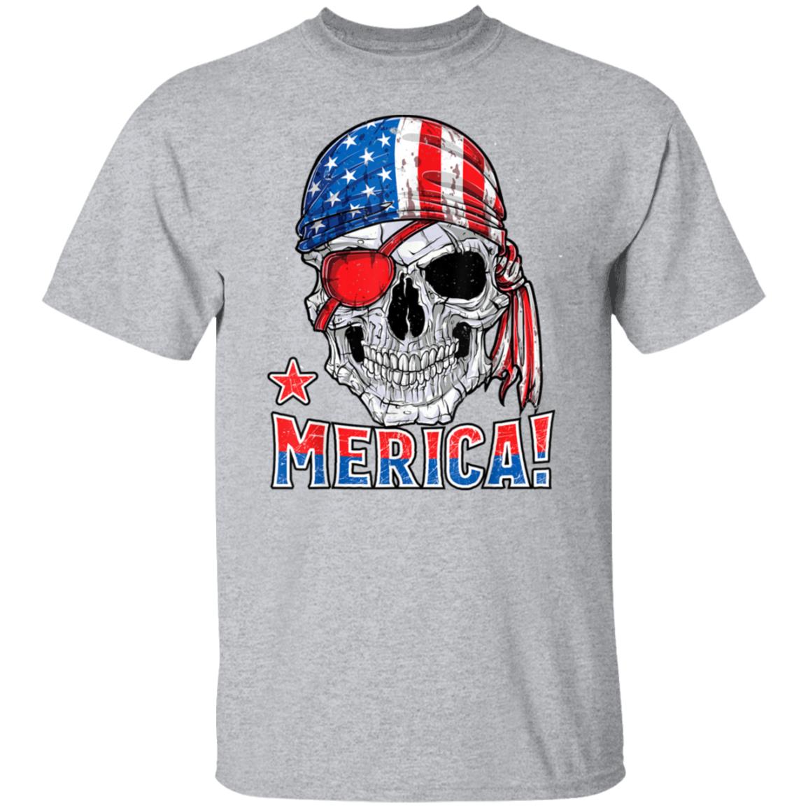 Pirate Merica 4th of July T shirt Men Skull American Flag