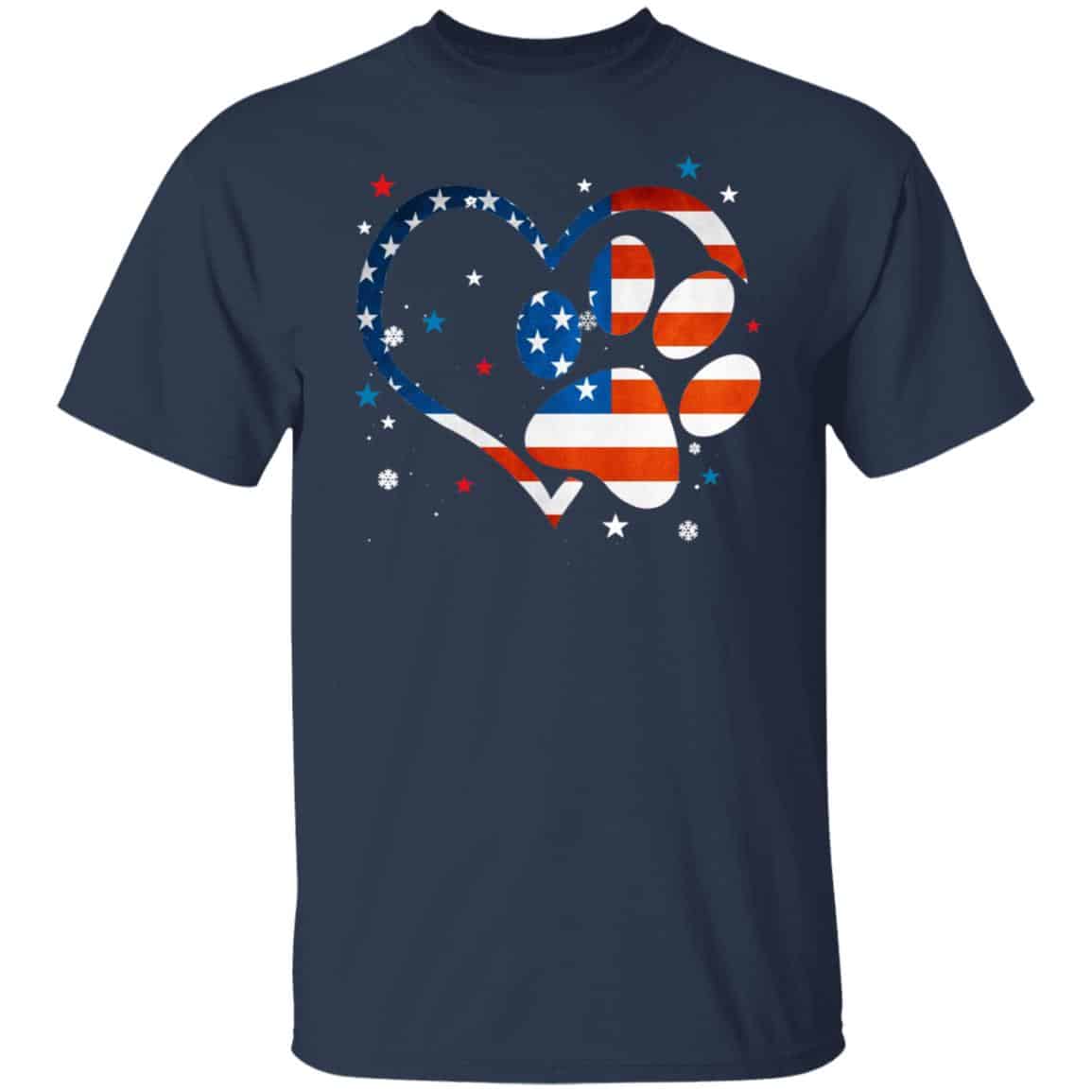 American Flag Patriotic Dog Cat Paw Lover 4th Of July Shirt