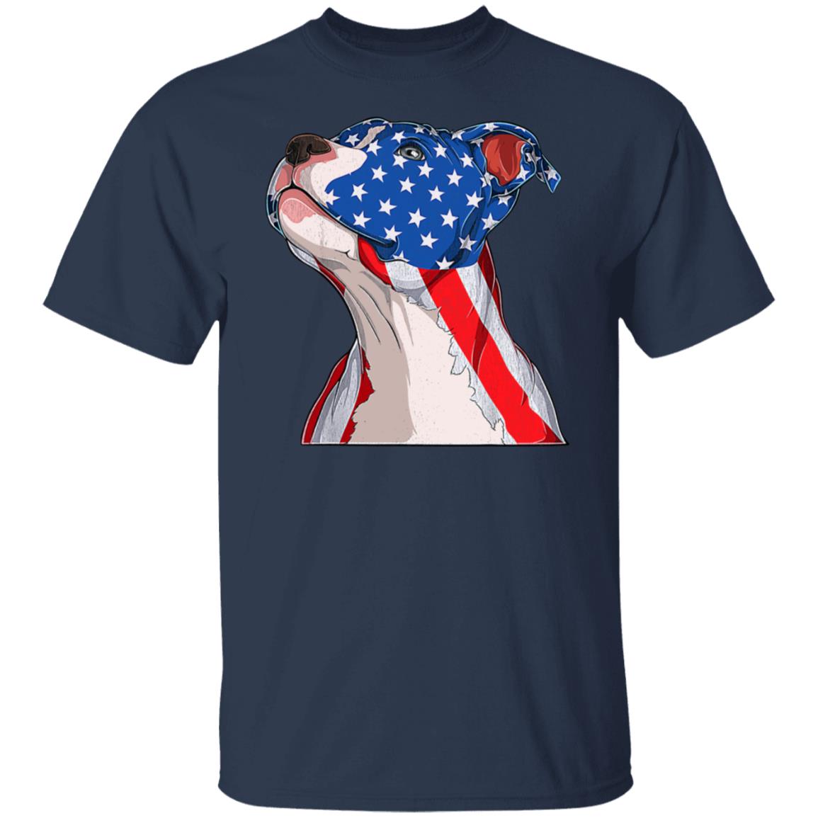 Vintage Pitbull American Flag Patriotic Dog T-Shirt