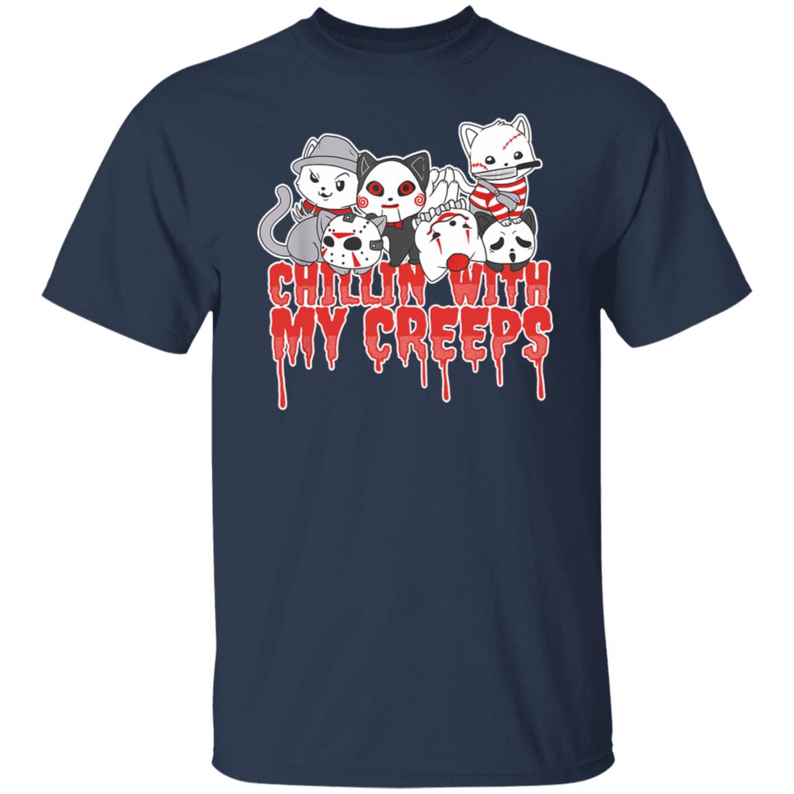 Chillin With My Creeps Cat Horror Serial Killer Halloween Shirt