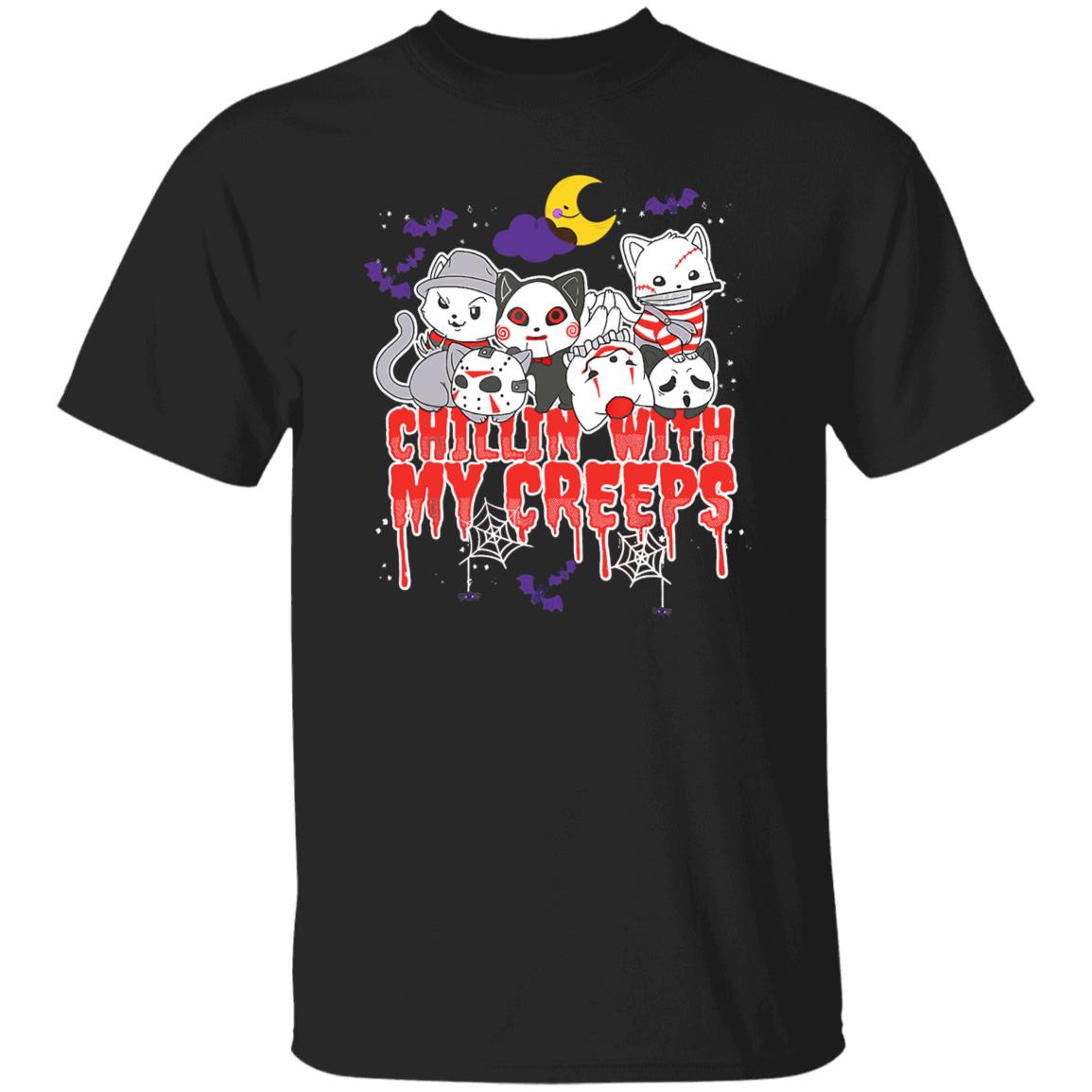 Chillin With My Creeps Cat Horror Serial Killer Halloween Tshirt