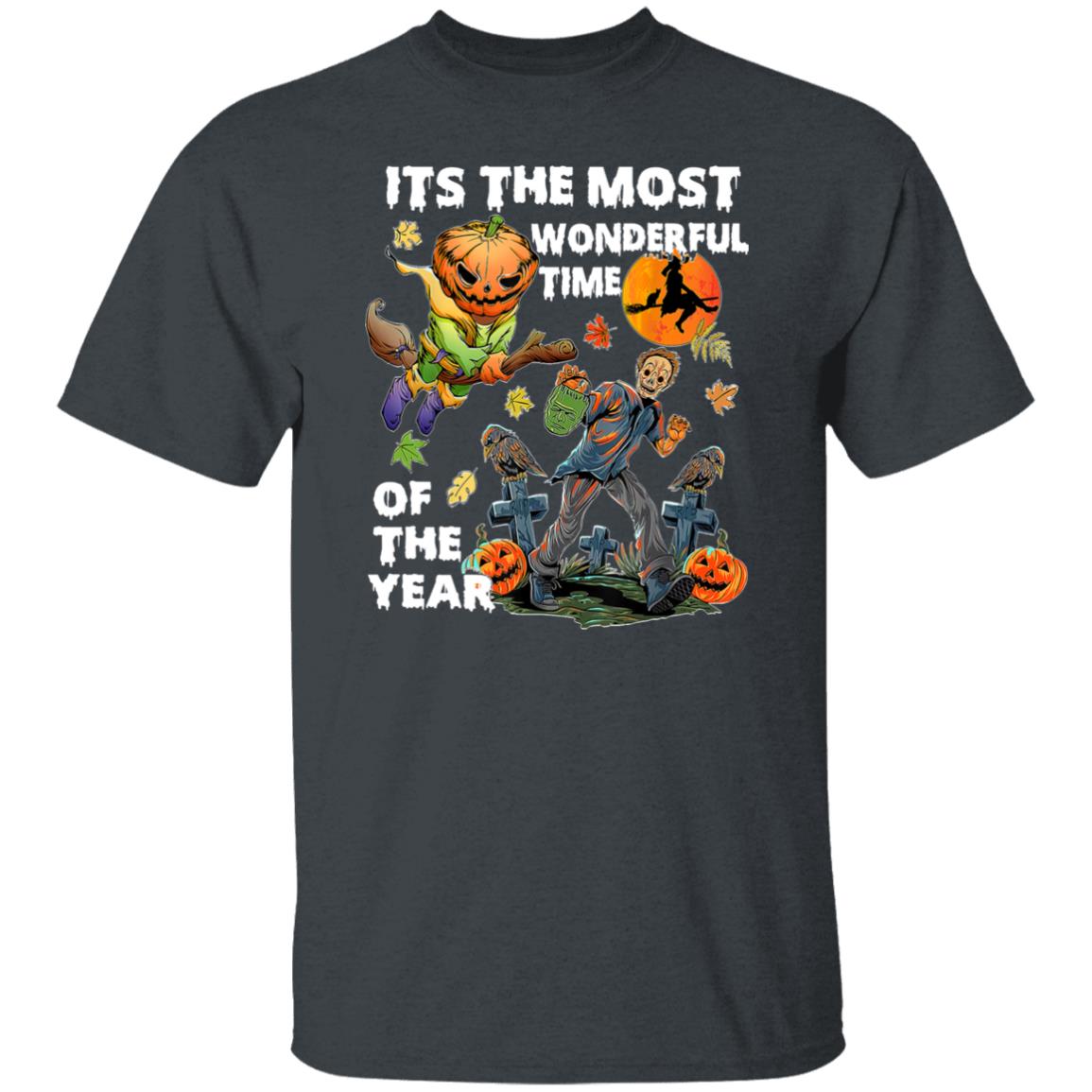 Spooky Pumpkin Head Witch Zombie Funny Halloween Fall Leaves T-Shirt