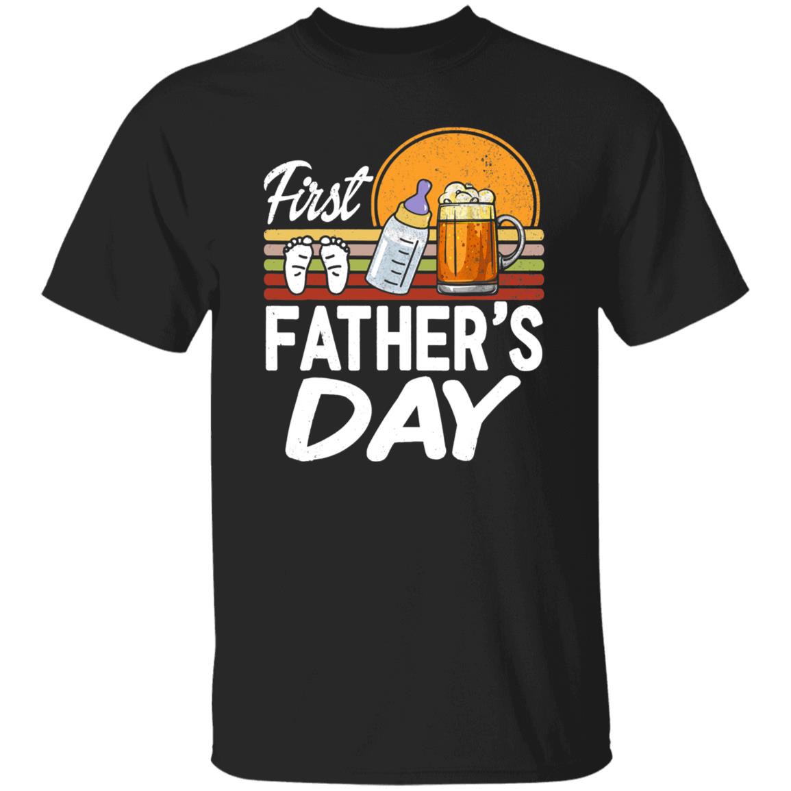 Mens First Fathers Day Tshirt Beer Baby Bottle Dad Daddy Gift