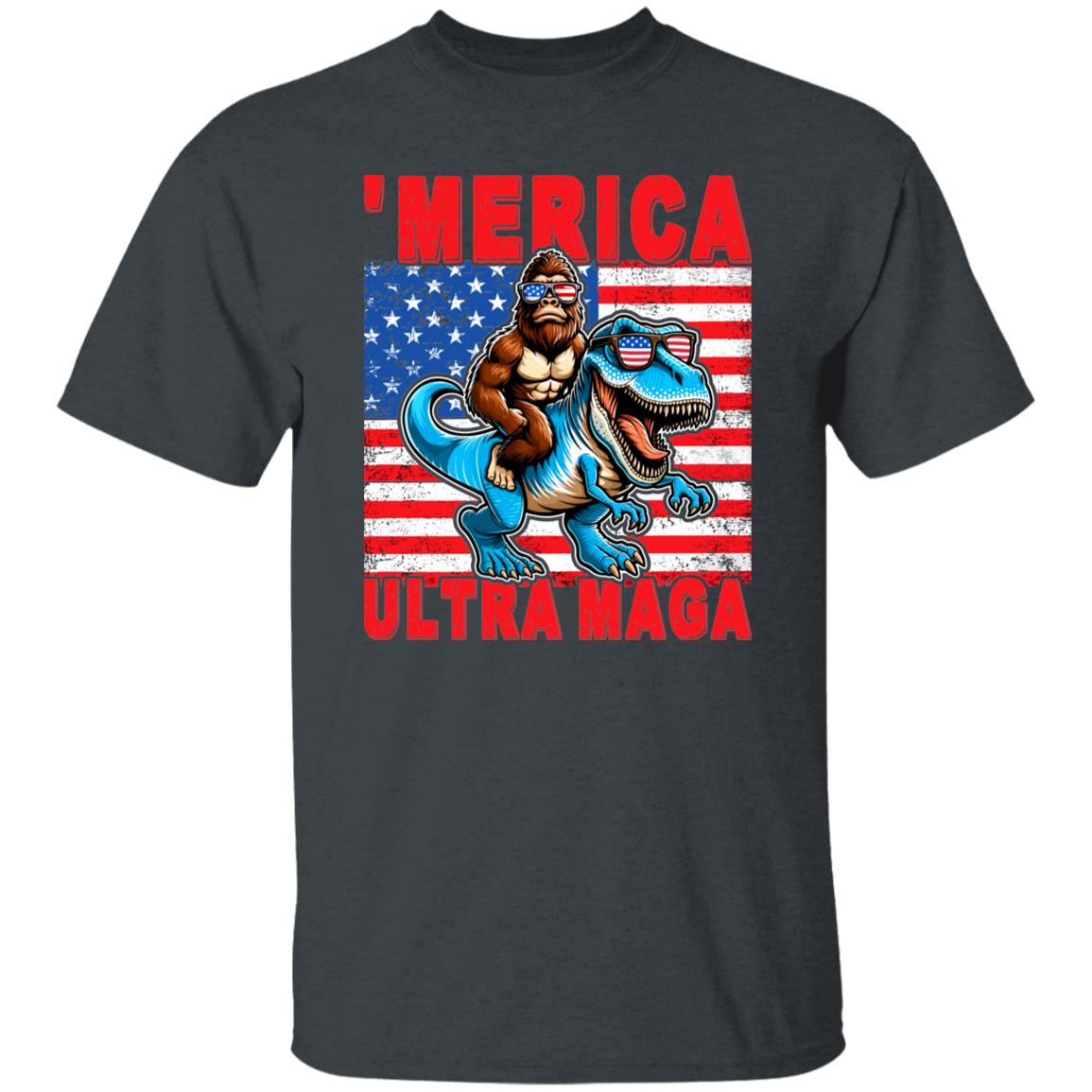 Bigfoot Riding T Rex Merica Ultra Maga Shirt