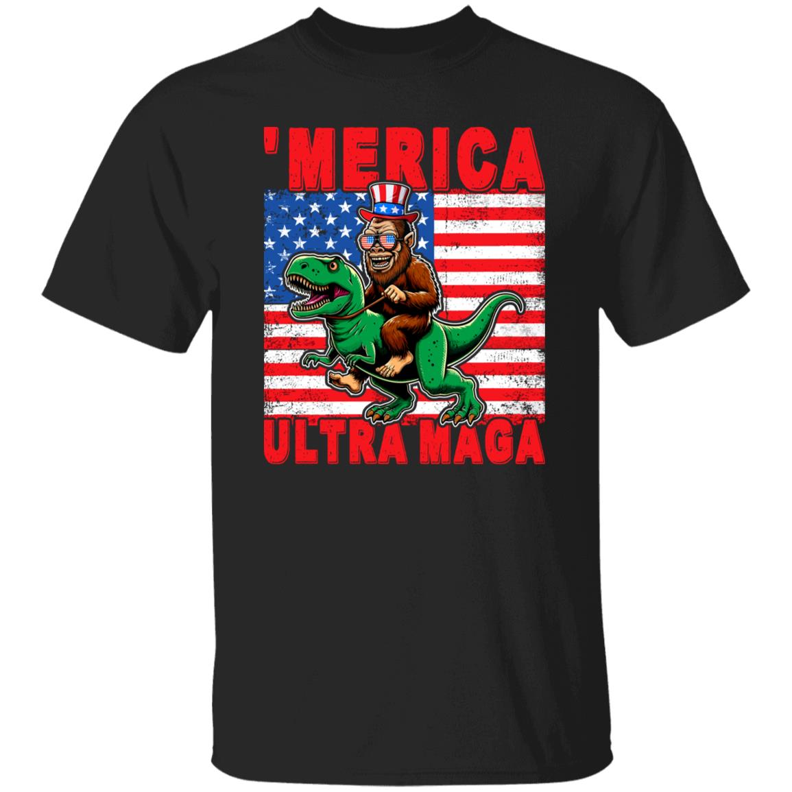 Bigfoot Riding T Rex Merica Ultra Maga 4th Of July Shirt