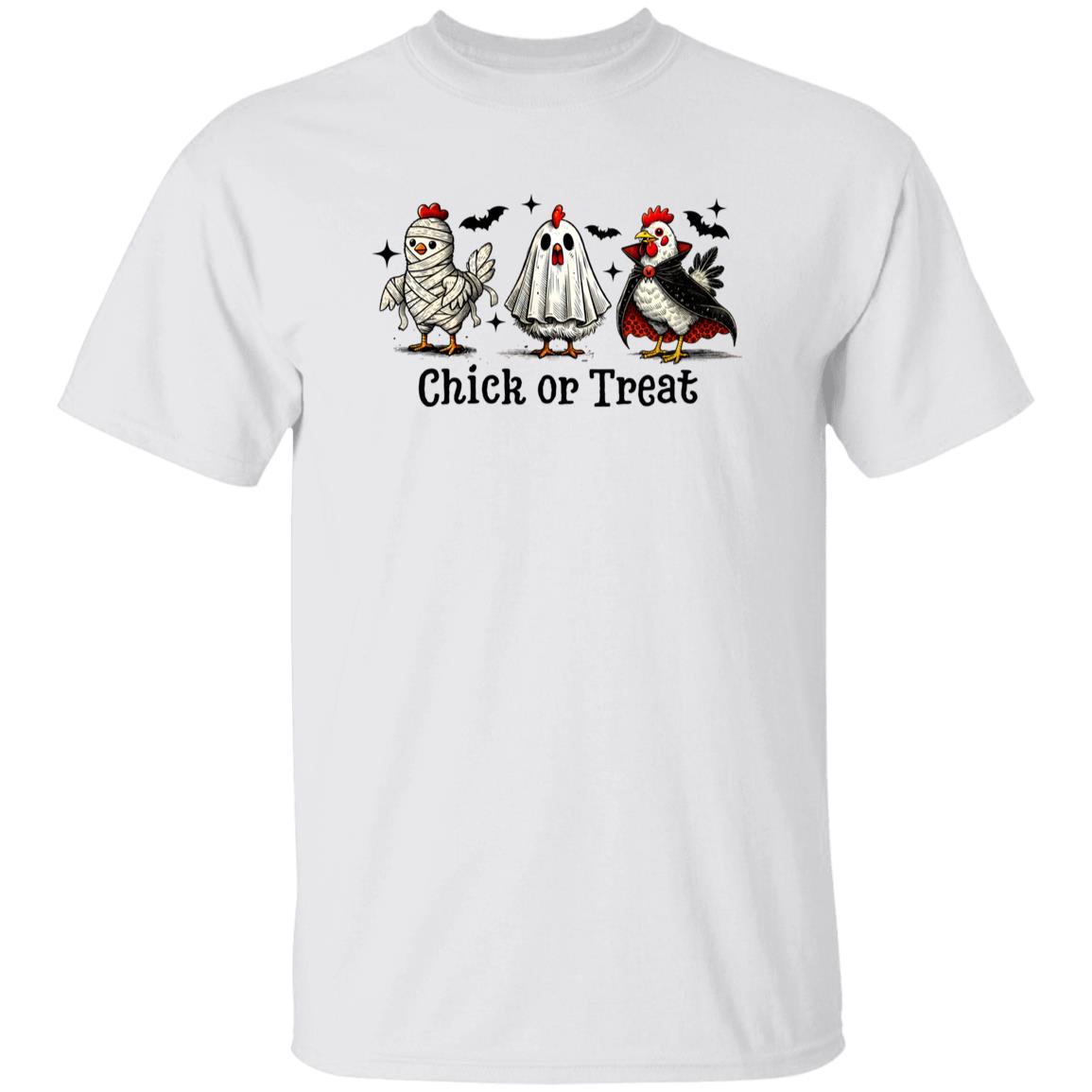 Chick or Treat Halloween Funny Tshirt Funny Cute Fall Tee with Ghost Chicken Design