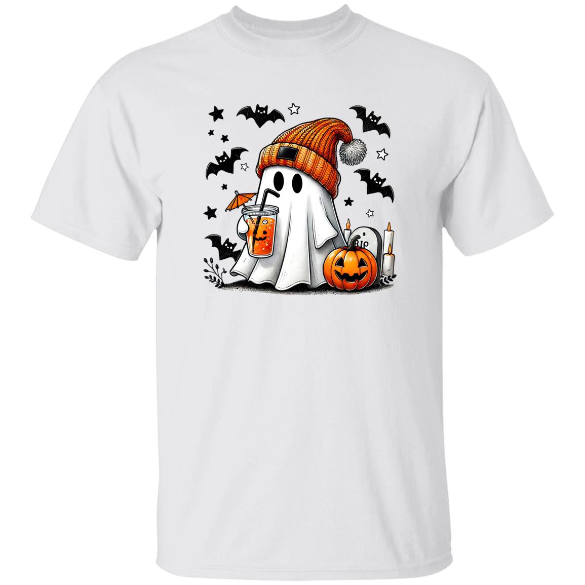 Cute Ghost Coffee Pumpkin Cozy Fall Halloween Tee Shirt for Spooky Season