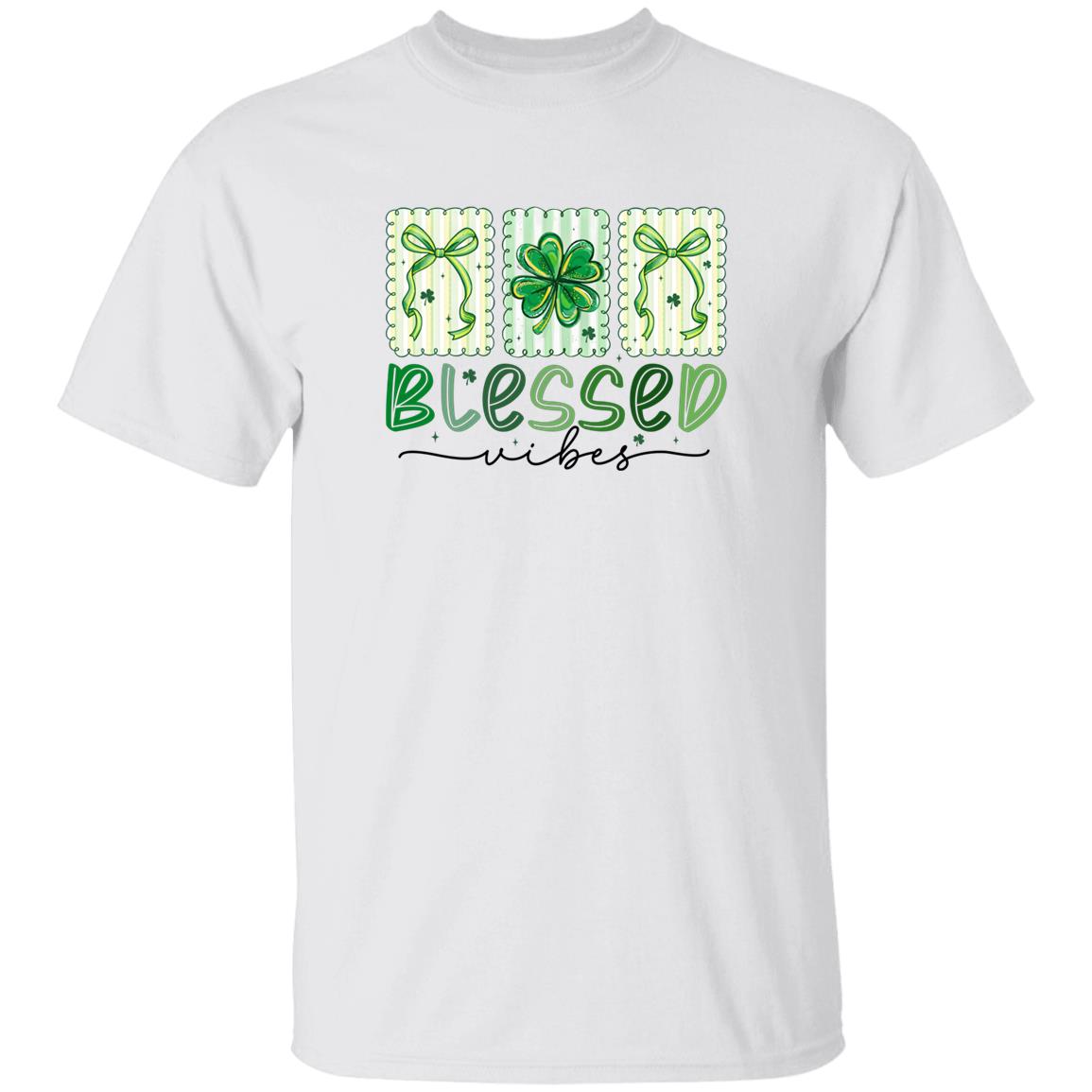 St Patricks Day Blessed Vibes Shamrock Shirt – Irish Lucky Clover Shirt St Patricks Day Shamrock Shirt with Blessed Vibes design in green, Irish lucky clover tee
